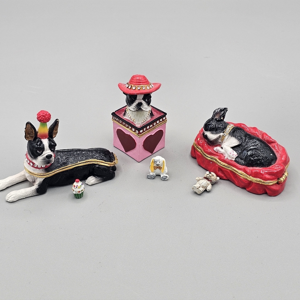 MBI Trinket‎ Box Boston Terrier Metal Trinkets Lot Birthday Sleeping Heart Flaws